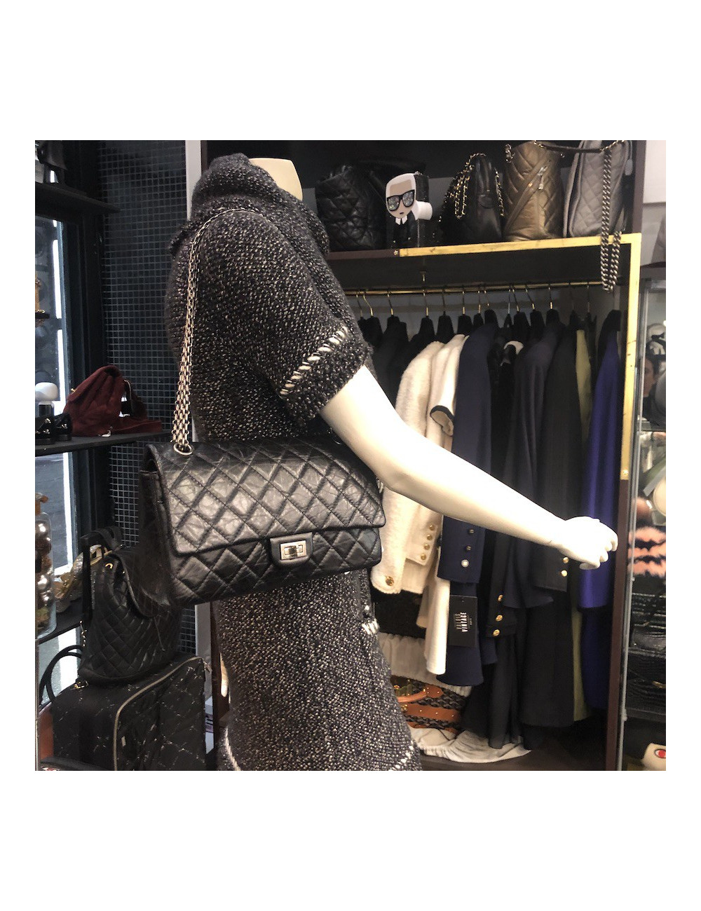 Sac Mademoiselle 2.55 CHANEL cuir froissé noir