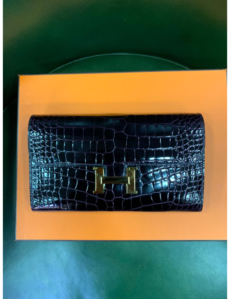Portefeuille long Constance Hermes crocodile