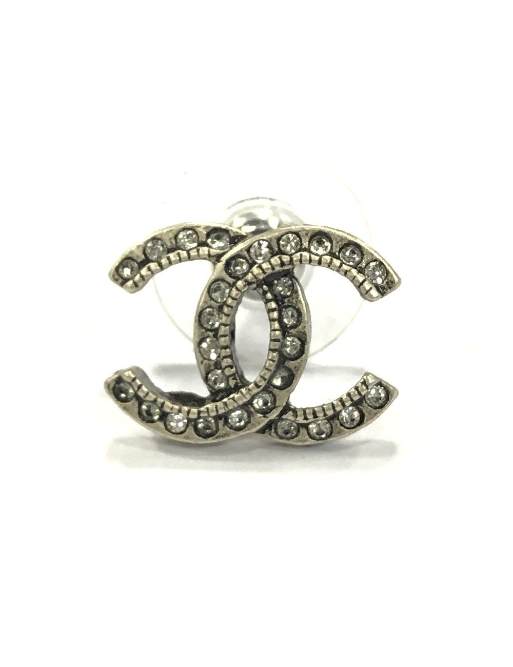 Boucles d'oreille CHANEL  argent vieilli strass