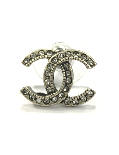 Boucles d'oreille CHANEL  argent vieilli strass