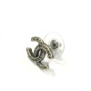 CHANEL CC Stud Earrings in Aged Silver Metal and Rhinestones