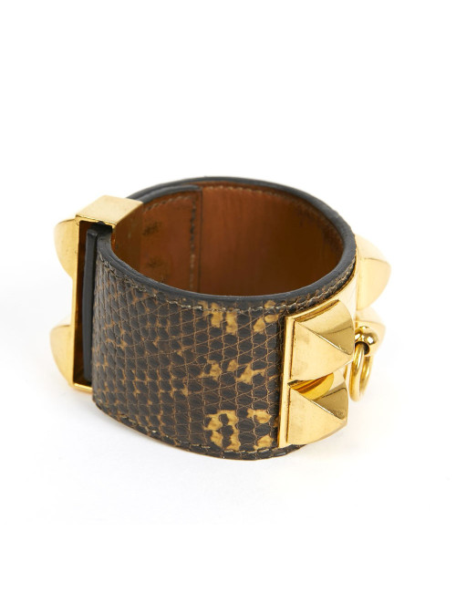 Manchette HERMES en lézard Varan du Salvador ombre