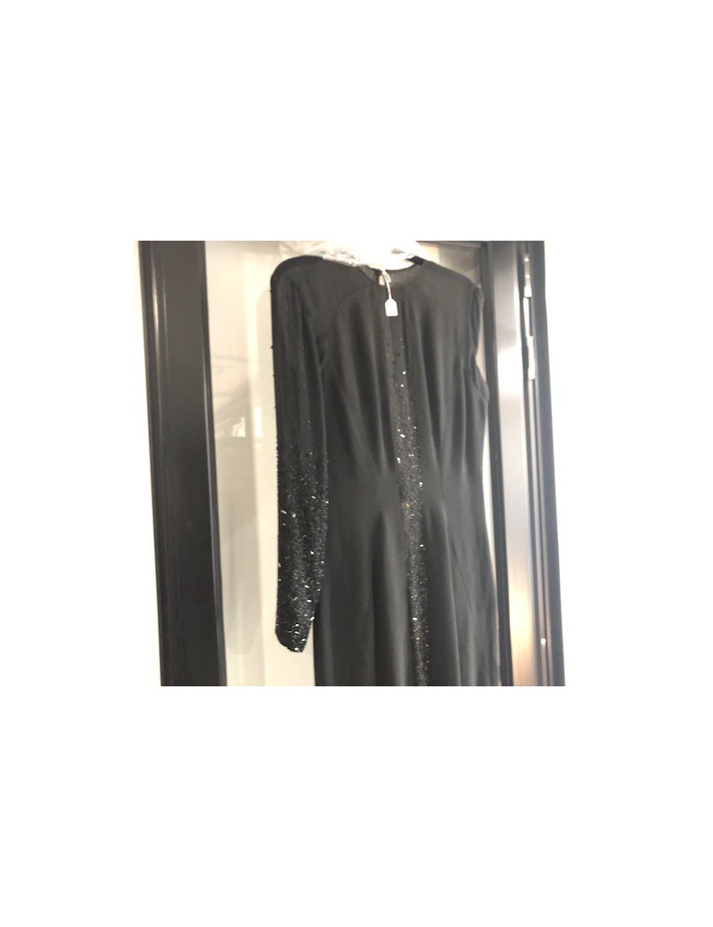 Robe longue du soir T 36 JACQUES FATH soie noire et sequins 