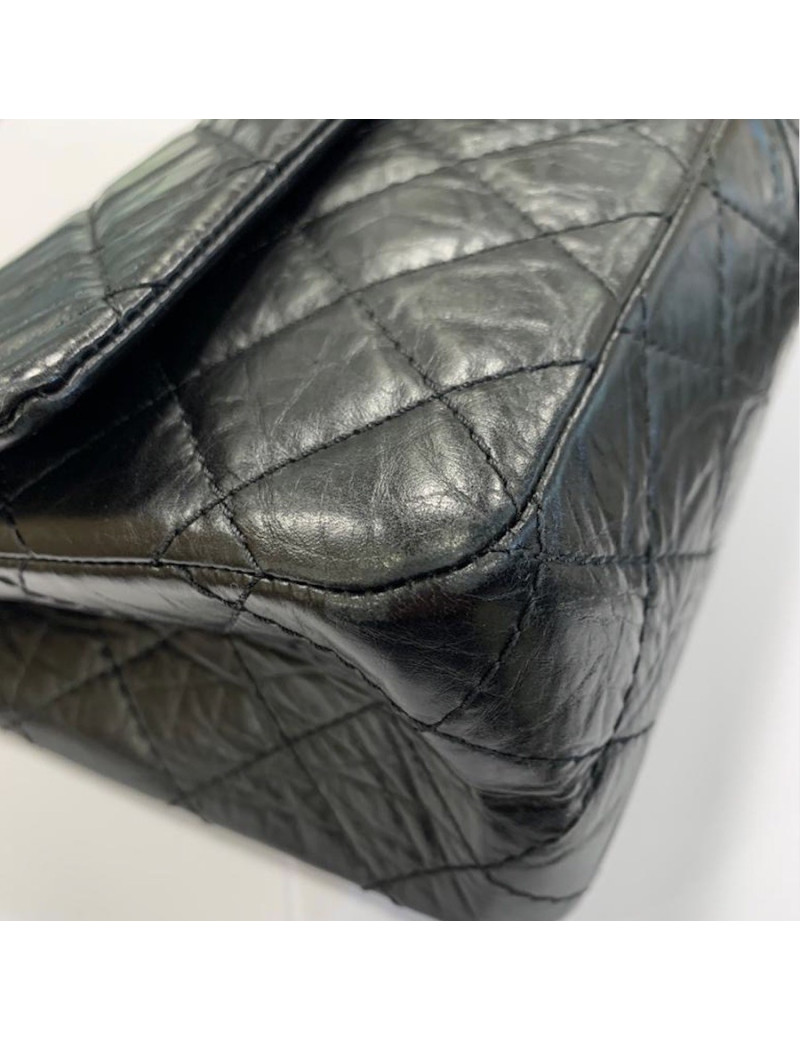 Sac Mademoiselle 2.55 CHANEL cuir froissé noir