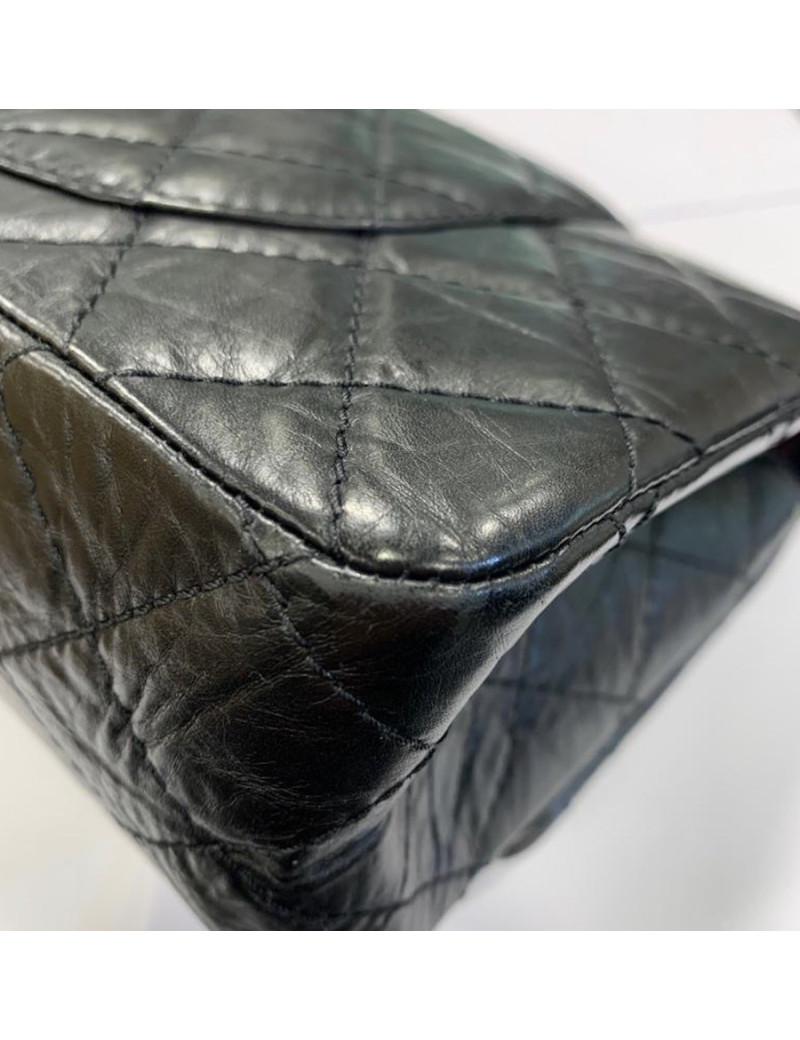 Sac Mademoiselle 2.55 CHANEL cuir froissé noir