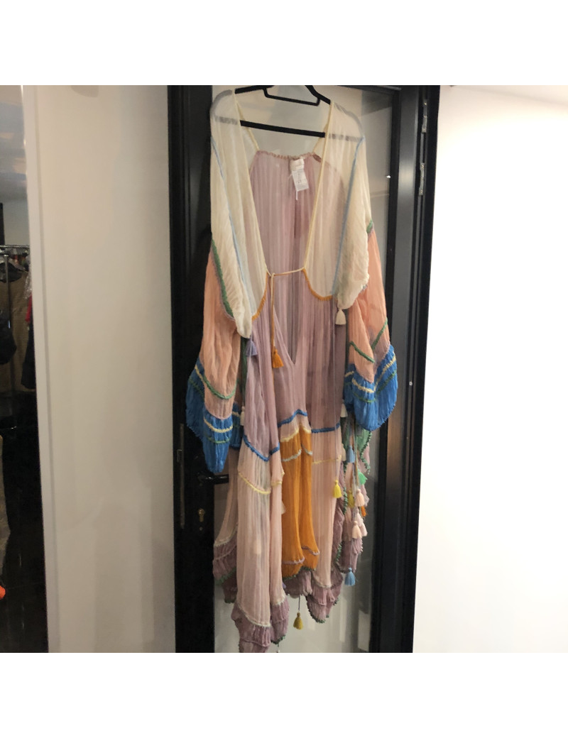Robe Hippy chic CHLOE voile beige et multicolore