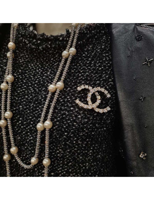 Broche CHANEL doré et cristal