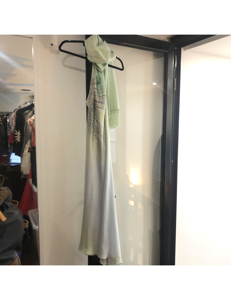 Robe longue verte CAVALLI et echarpe BAGIOTTI