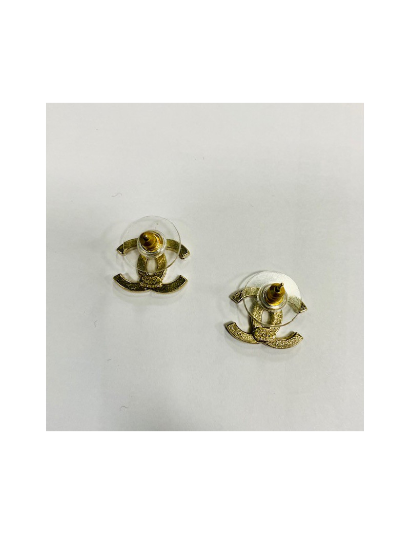 Chanel  CC Studs Earrings in Pale Gilded Metal set with Rhinestones
