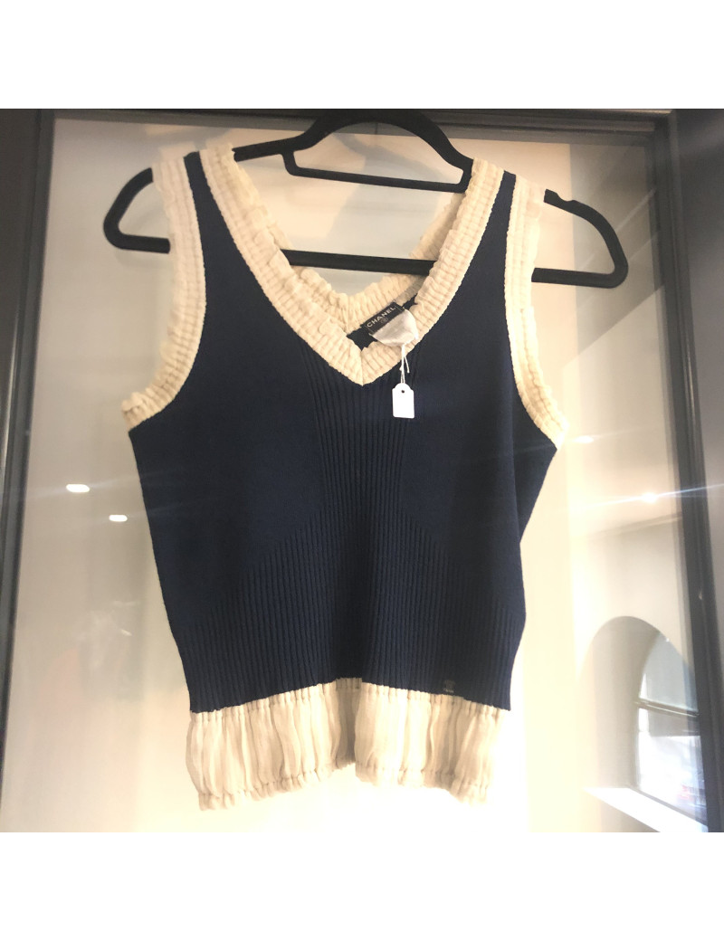 Top T 36 CHANEL stretch bleu et beige