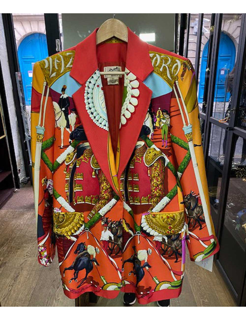 Veste HERMES La Corrida soie Vintage