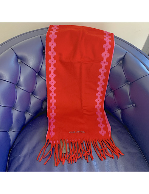 Echarpe LOUIS VUITTON cachemire rouge et rose 