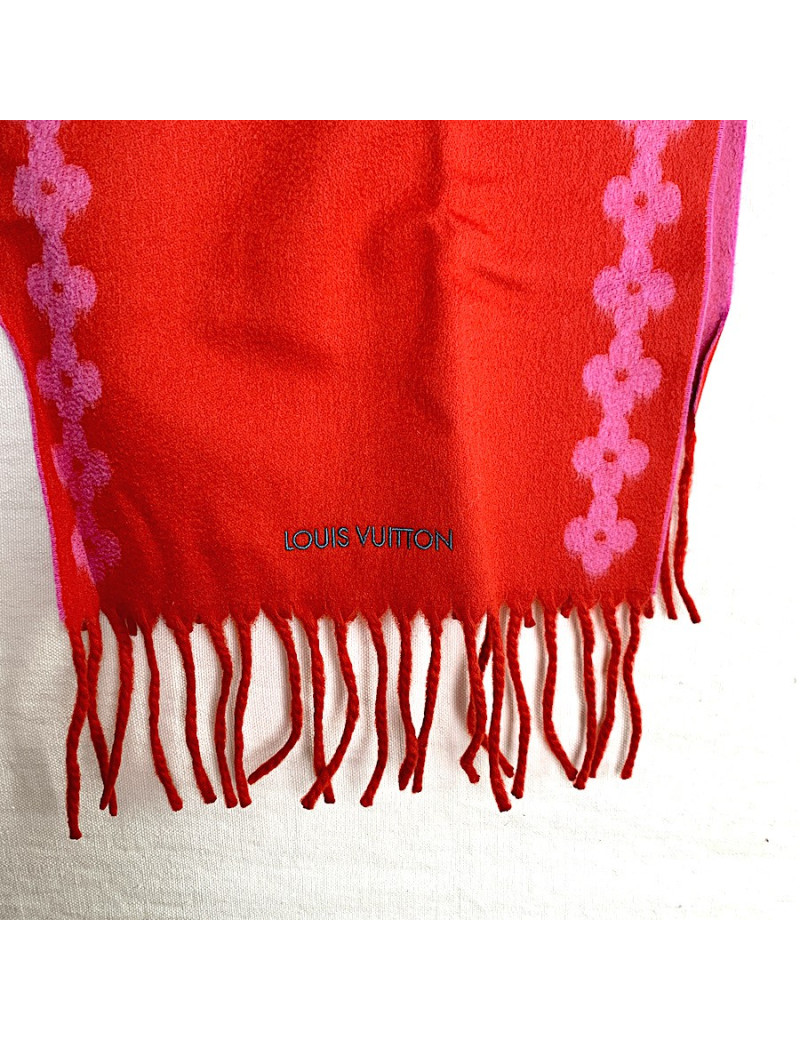 LOUIS VUITTON red and pink cashmere scarf