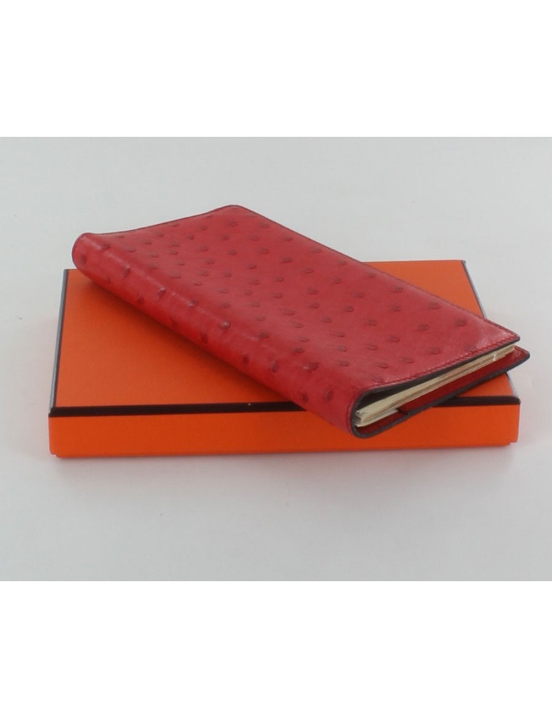 porte agenda HERMES en autruche rouge