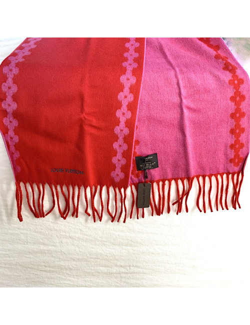 LOUIS VUITTON red and pink cashmere scarf