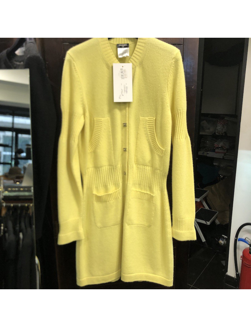Long gilet CHANEL T 42 cachemire jaune