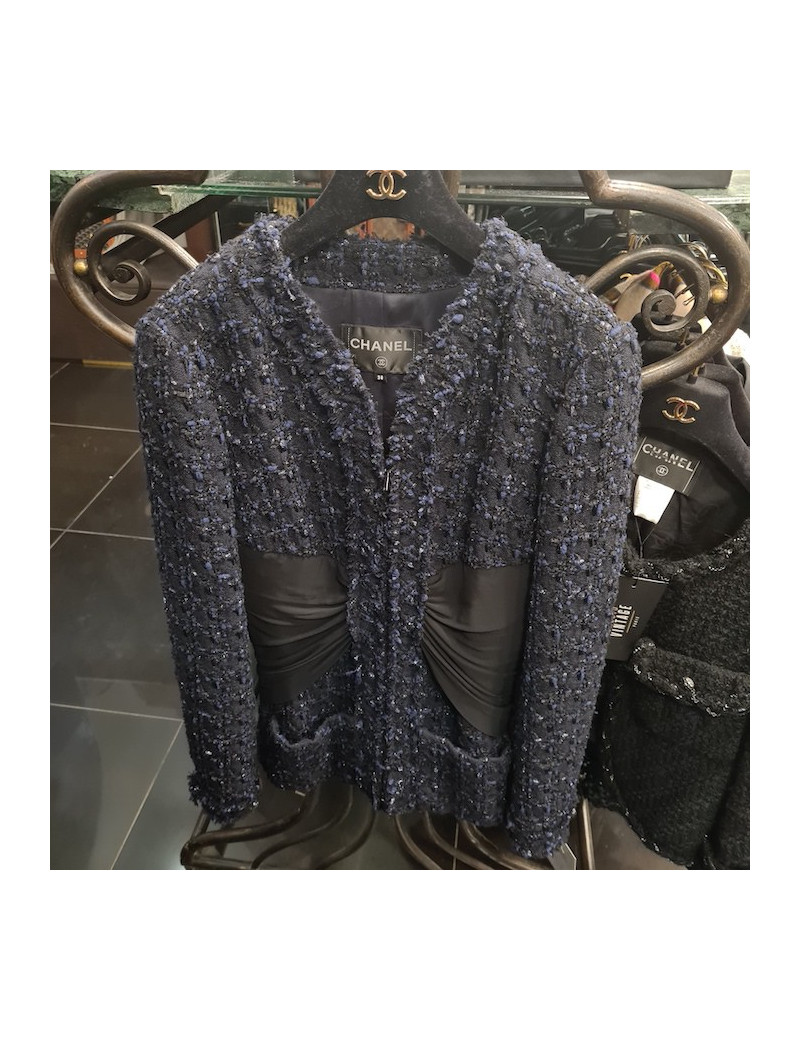 Veste T 38 CHANEL Tweed noir et bleu