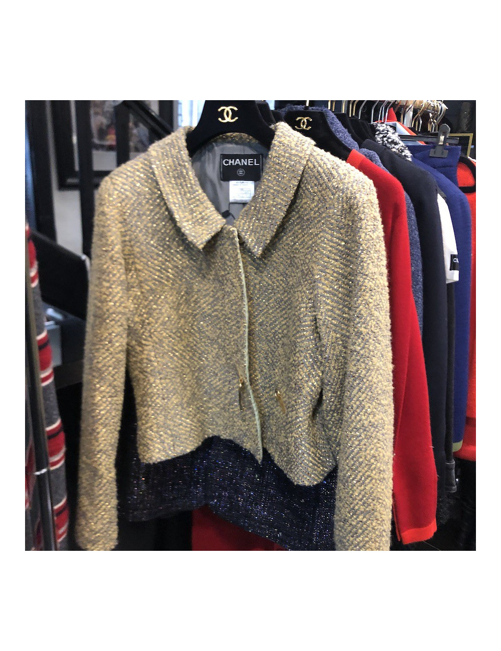 Veste T 42 CHANEL tweed avec fils d'or