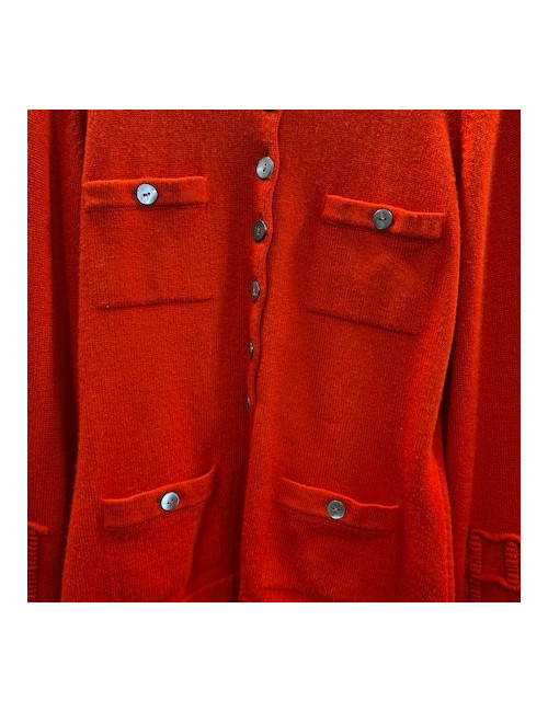 Gilet T  CHANEL  "Paris-Shanghai"en cachemire rouge 