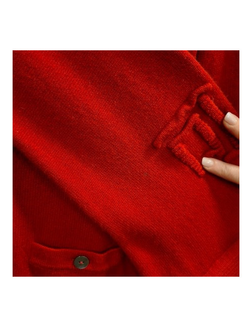 Gilet T  CHANEL  "Paris-Shanghai"en cachemire rouge 