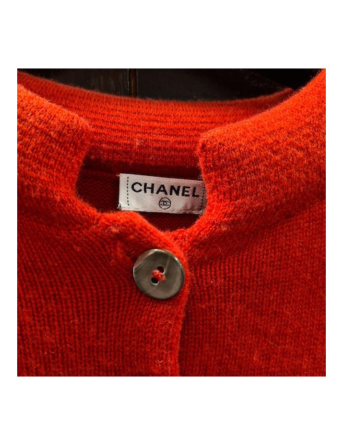 Gilet T  CHANEL  "Paris-Shanghai"en cachemire rouge 