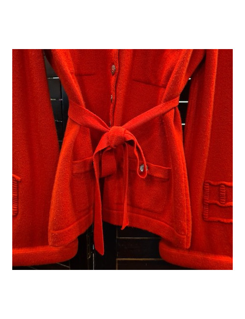 Gilet T  CHANEL  "Paris-Shanghai"en cachemire rouge 