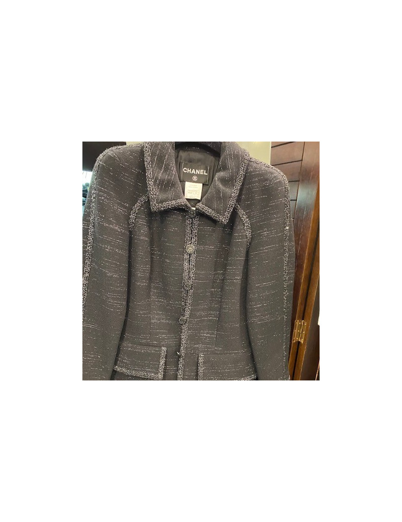 Veste T 36 CHANEL laine noire et fils d'argent