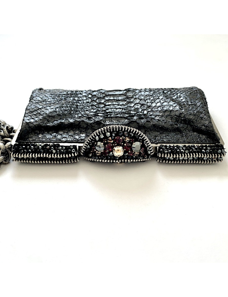CHANEL python and rhinestones black evening clutch