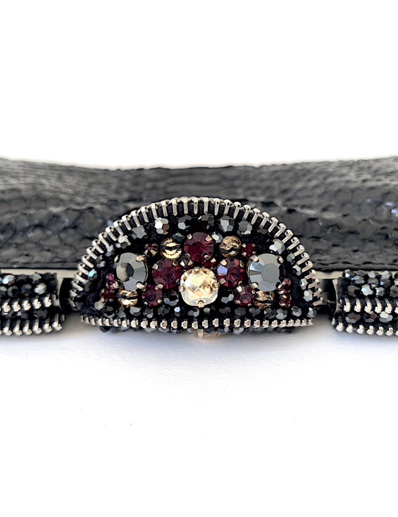 CHANEL python and rhinestones black evening clutch