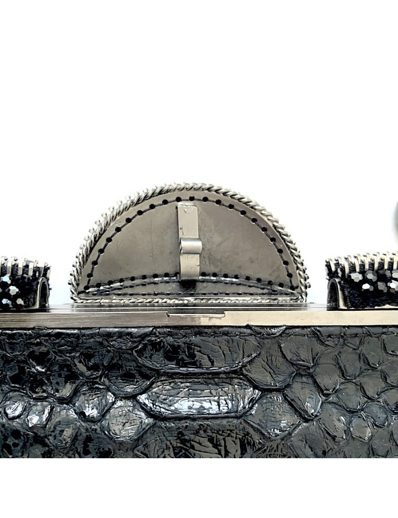 CHANEL python and rhinestones black evening clutch