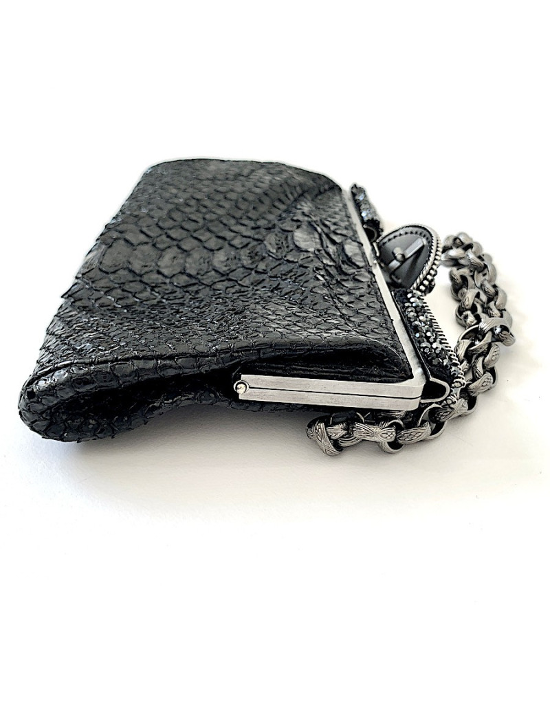CHANEL python and rhinestones black evening clutch