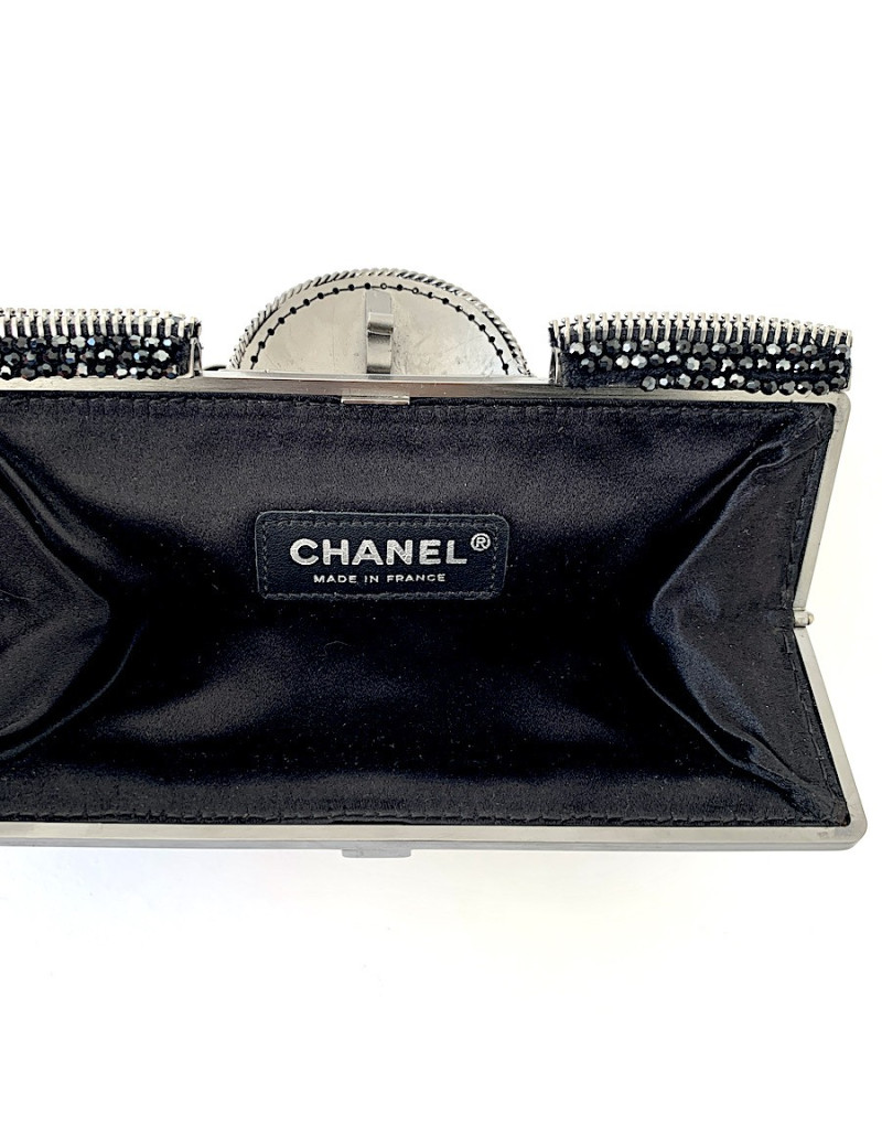 CHANEL python and rhinestones black evening clutch