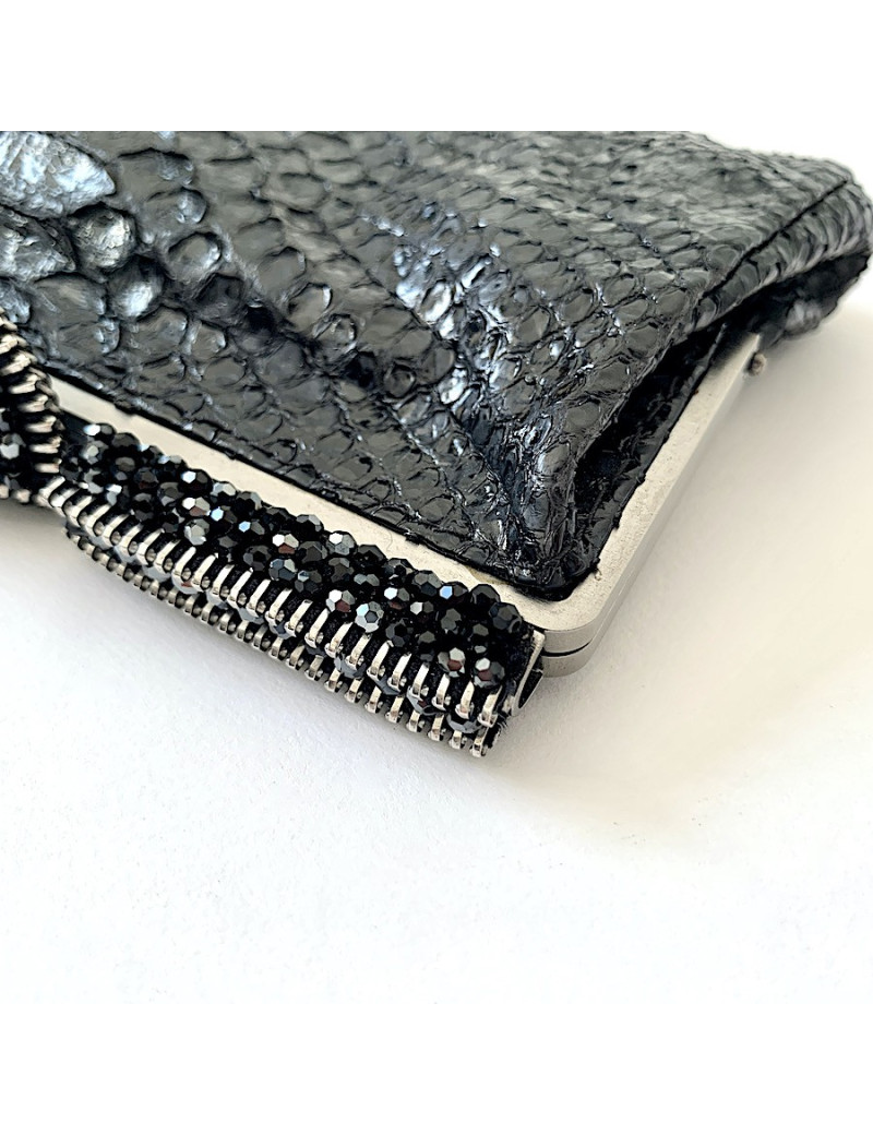 CHANEL python and rhinestones black evening clutch