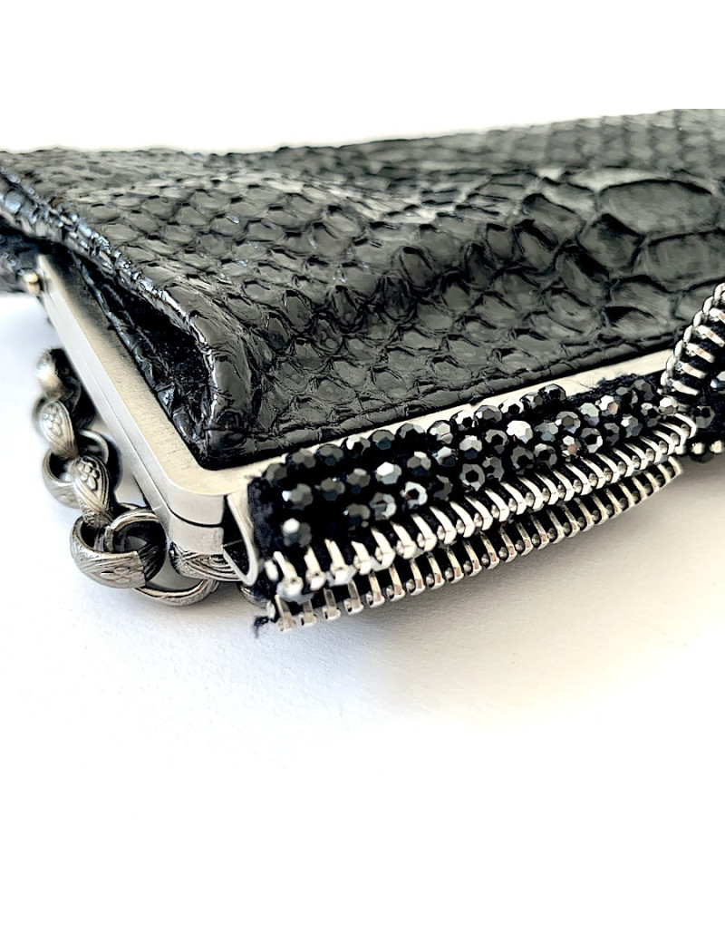 CHANEL python and rhinestones black evening clutch
