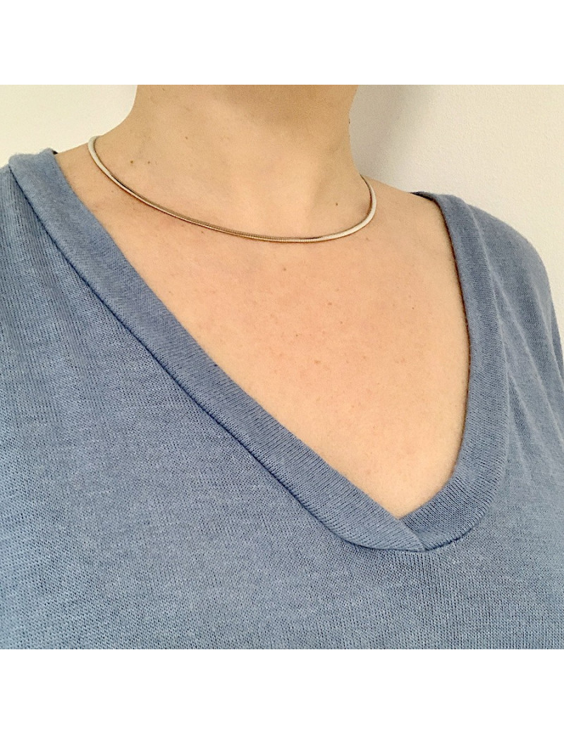 Collier plat en or blanc et or jaune