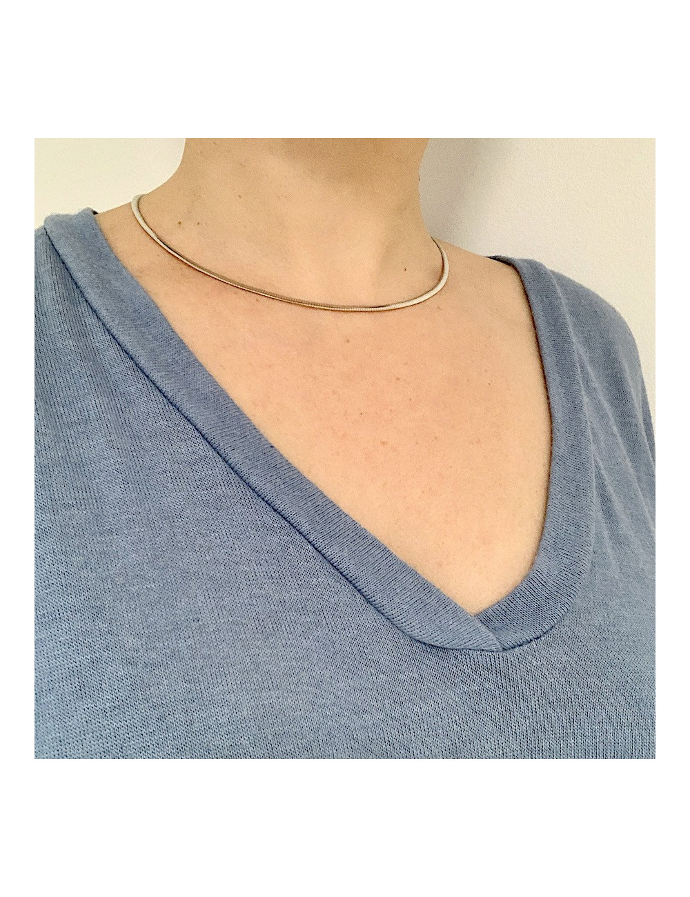 Flat Mesh Necklace in White and Yellow Gold