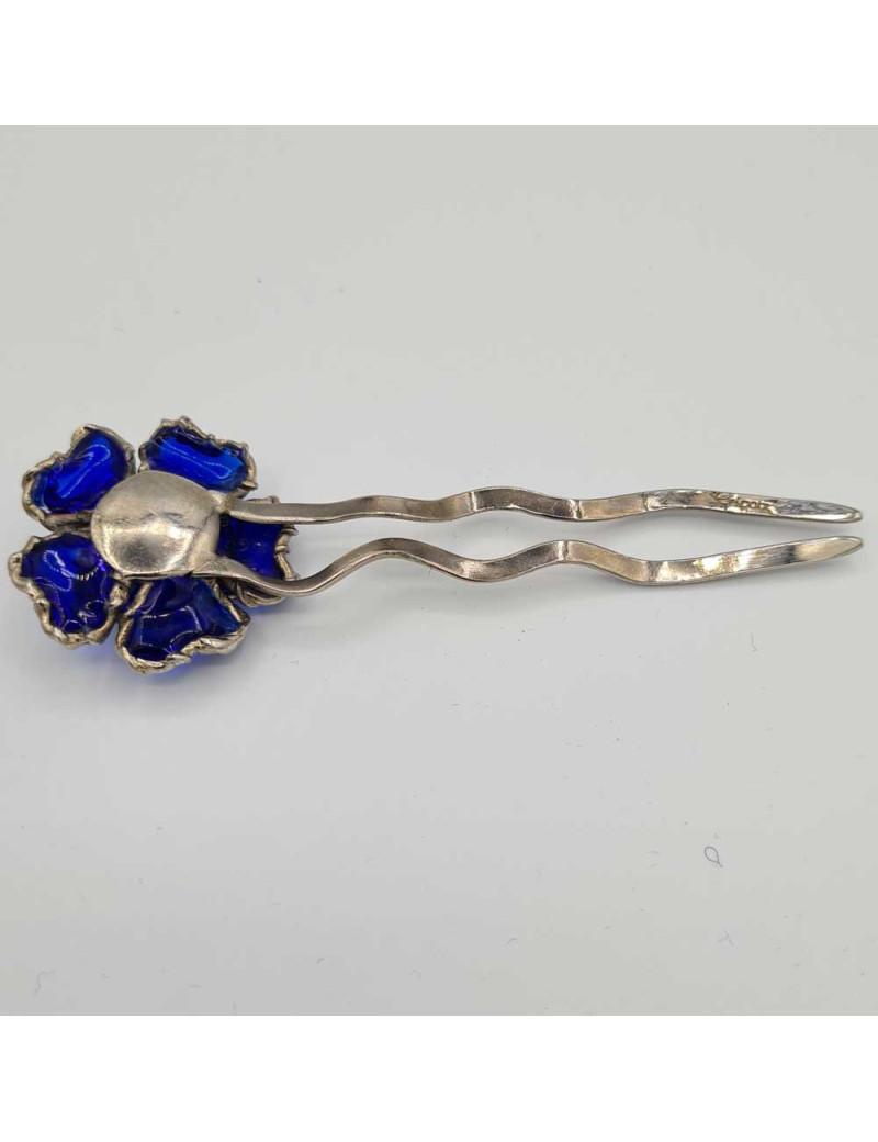 Épingle à cheveux GRIPOIX en métal argent et pâte de verre bleu