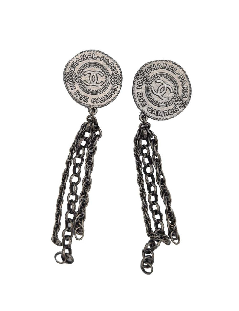 Boucles d'oreille CHANEL Paris - Dubai en métal argent foncé