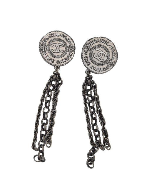 Boucles d'oreille CHANEL Paris - Dubai en métal argent foncé