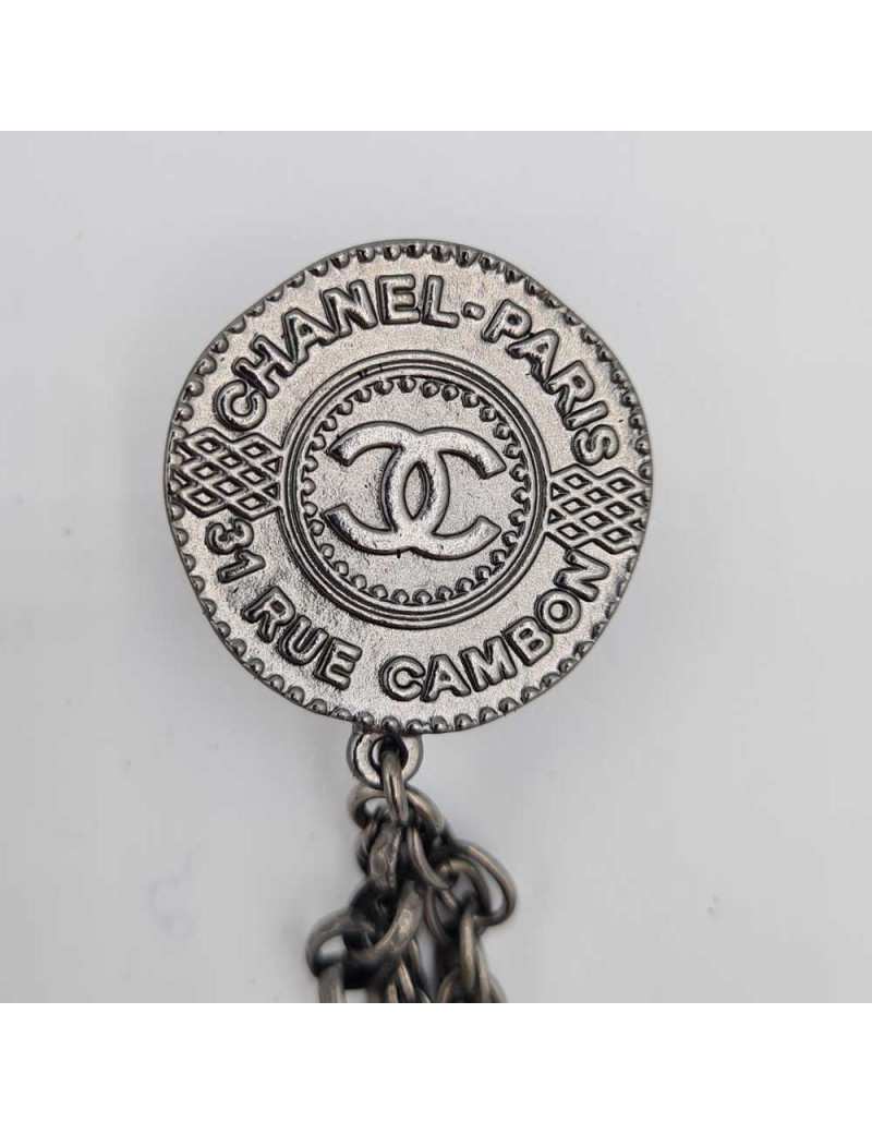 Boucles d'oreille CHANEL Paris - Dubai en métal argent foncé