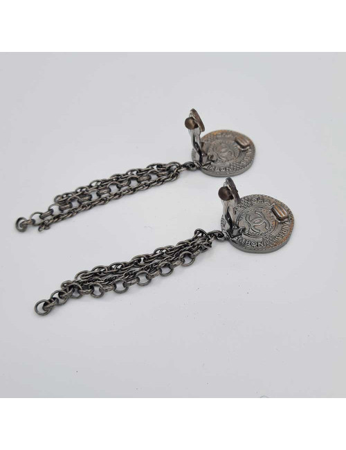 Boucles d'oreille CHANEL Paris - Dubai en métal argent foncé