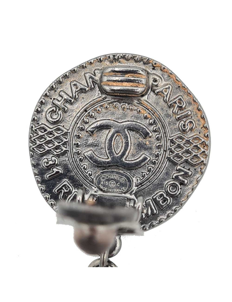 Boucles d'oreille CHANEL Paris - Dubai en métal argent foncé