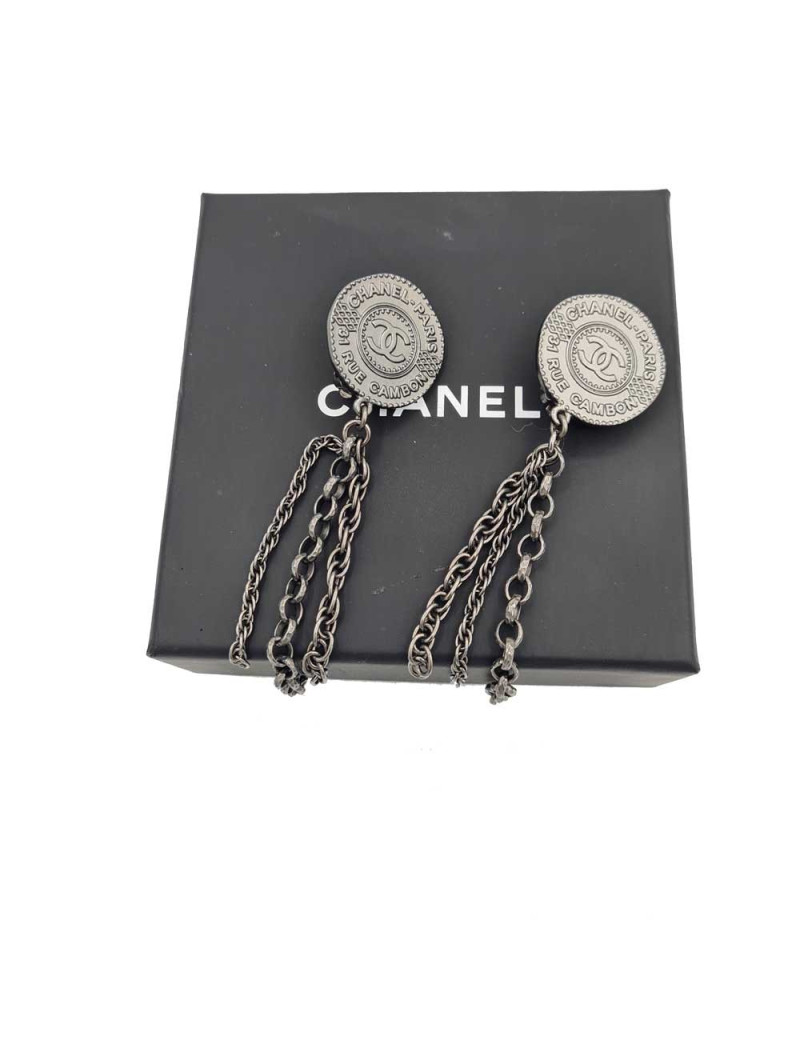 Boucles d'oreille CHANEL Paris - Dubai en métal argent foncé