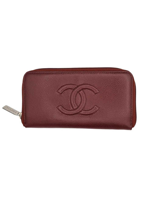 Compagnon en cuir grainé bordeux CHANEL
