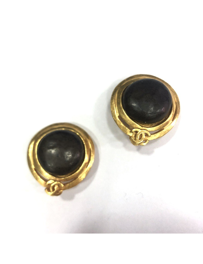 CHANEL vintage ebony circular clip-on earrings