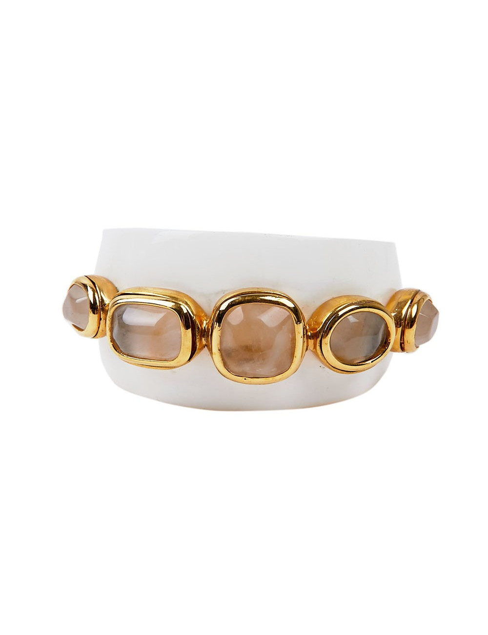 GOOSSENS Cuff Bracelet in White Resin and Rock Crystal Cabochons