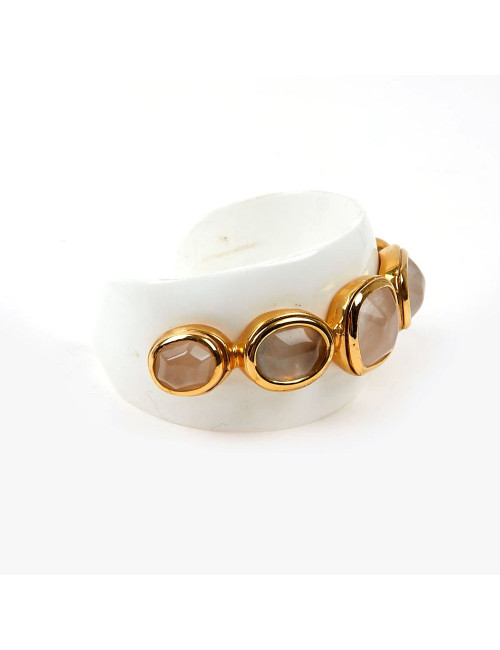 GOOSSENS Cuff Bracelet in White Resin and Rock Crystal Cabochons