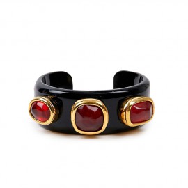 GOOSSENS Black Cuff Bracelet with Tinted Rock Crystal Cabochons