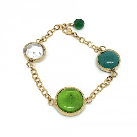 Bracelet MARGUERITE DE VALOIS pâte de verre verte et transparente