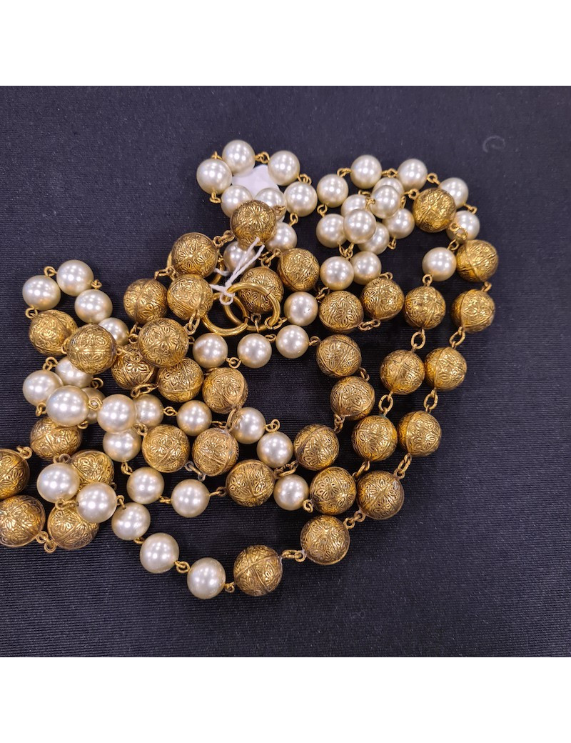 Sautoir CHANEL double rangs perles nacrées et métal